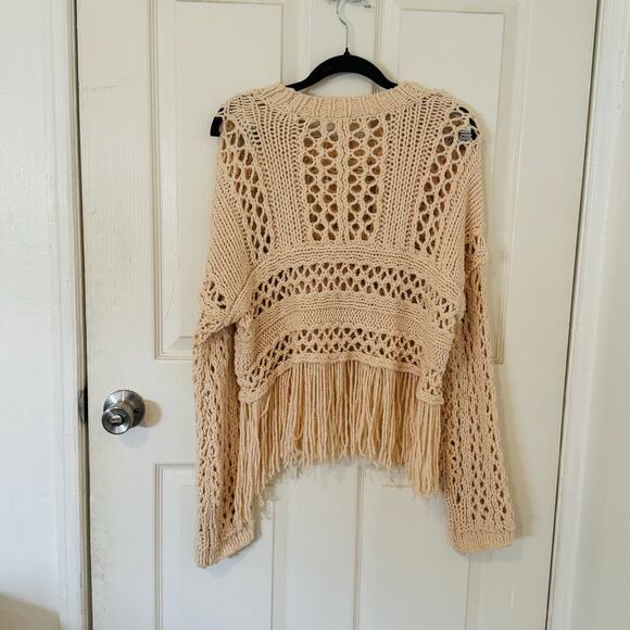 Free People Women’s Higher Love Crochet Open Knit Boho Sweater Cream Size XS - Picture 2 of 9
